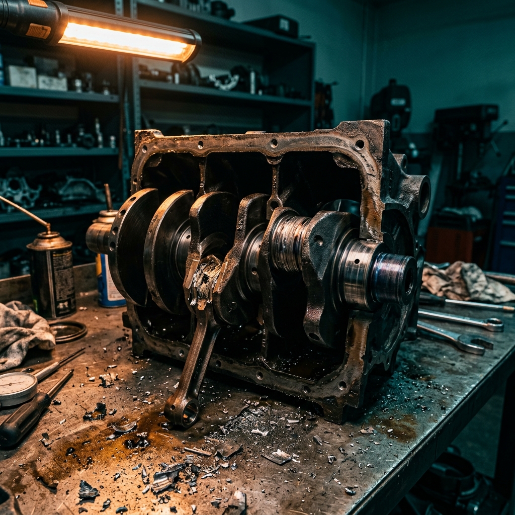 A destroyed engine with a spun bearing