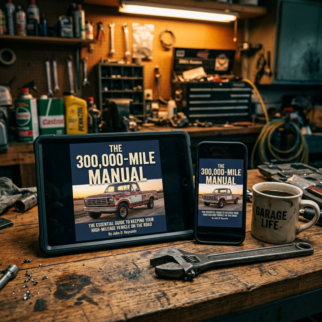 The 300,000-Mile Manual on a tablet and phone